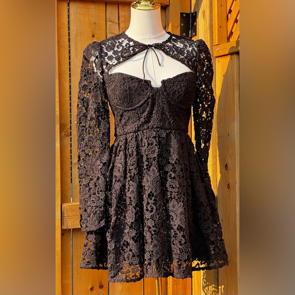 🆕 SELF-PORTRAIT 🧿 BNWOT Black Lace Tie-Neck Minidress, Sz US 2 / UK 6 - Picture 9 of 16